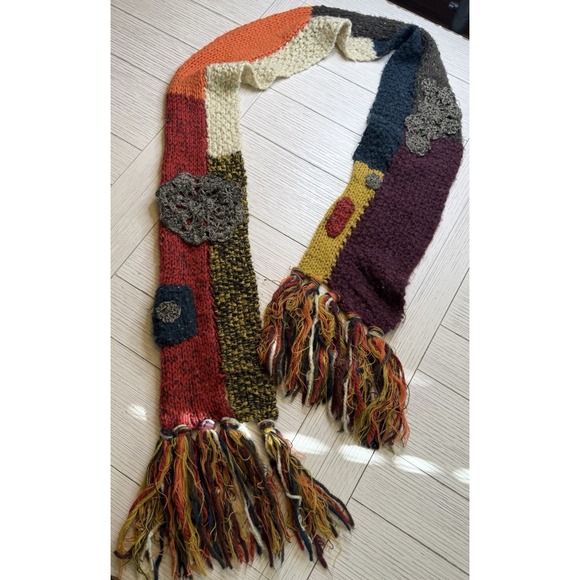 Lucky Brand Accessories - Lucky Brand Patchwork Acrylic Retro Knit Scarf Floral Tassel Trim Boho Hippy 66"